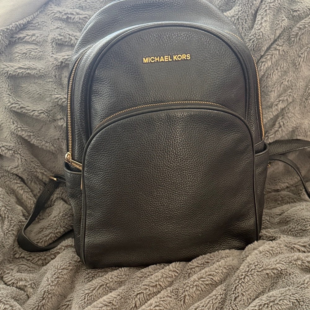 Michael Kors Navy Pebbled Leather Backpack with Gold Hardware